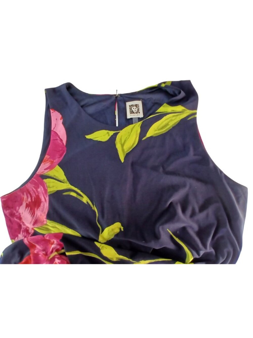 Anne Klein Womens Navy Multicolor Dress Size 12 Sleeveless Floral A Line - Picture 9 of 15